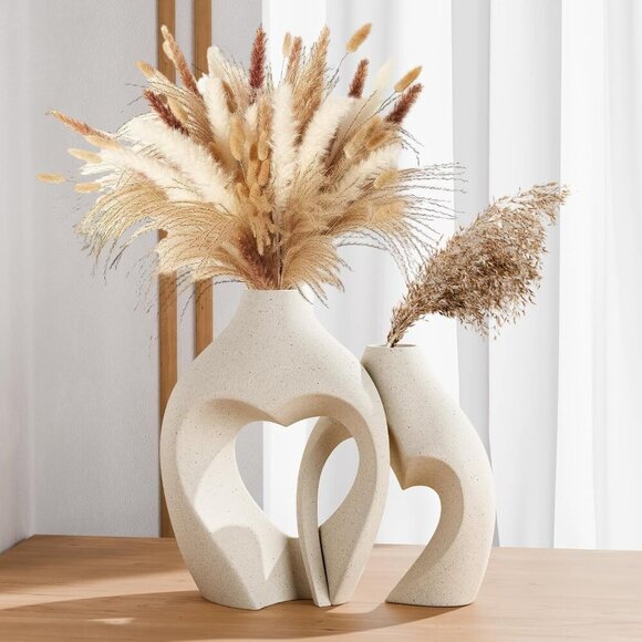 Other - Unique Heart-Shaped Ceramic Vases for Dried Flowers – Decorative Set of 2